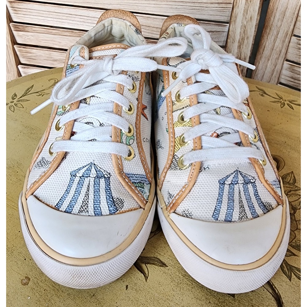 Coach Sz 6.5B White Canvas Leather Barrett Nautical Sea Life Sneakers A1092
